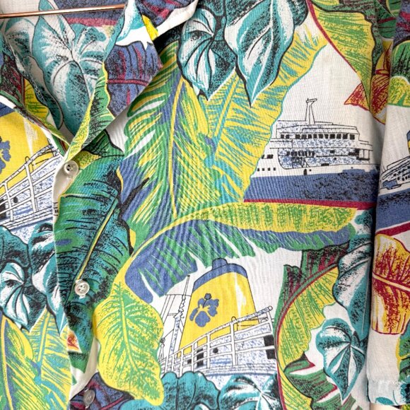 Vintage Hawaiian Shirt, Magnum Mens L Button Up Palm Tree Y2K Surfing Tropical - Picture 3 of 7